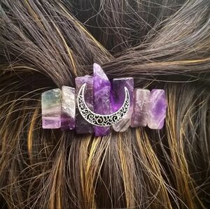 Natural Amethyst Hair Clip with Crescent Moon Design